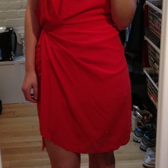 Raw Silk Red Acne Dress - One Shoulder - Size 34 - Picture 11 of 11